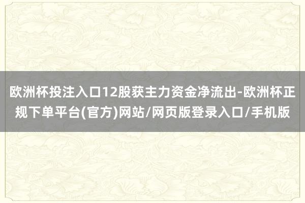 欧洲杯投注入口12股获主力资金净流出-欧洲杯正规下单平台(官方)网站/网页版登录入口/手机版