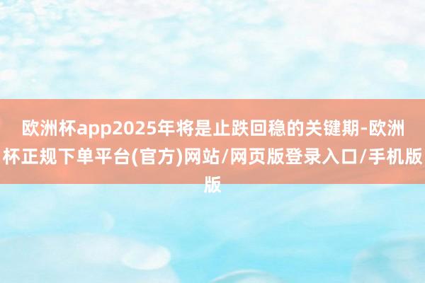 欧洲杯app2025年将是止跌回稳的关键期-欧洲杯正规下单平台(官方)网站/网页版登录入口/手机版
